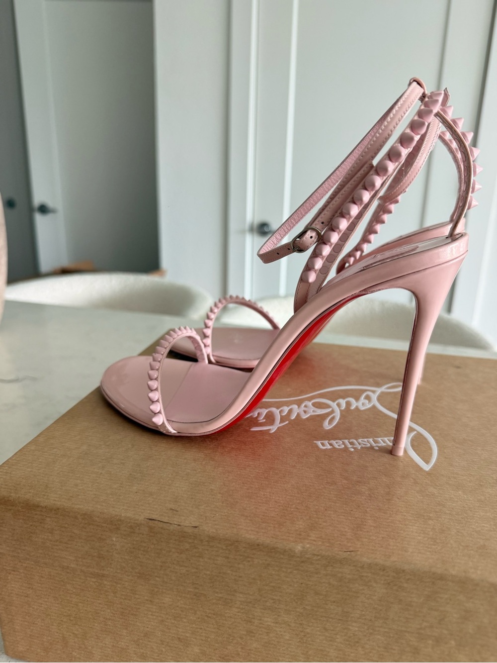 Christian Louboutin So Me Pink Patent Leather Studded Ankle-Strap Heels - Picture 2 of 6